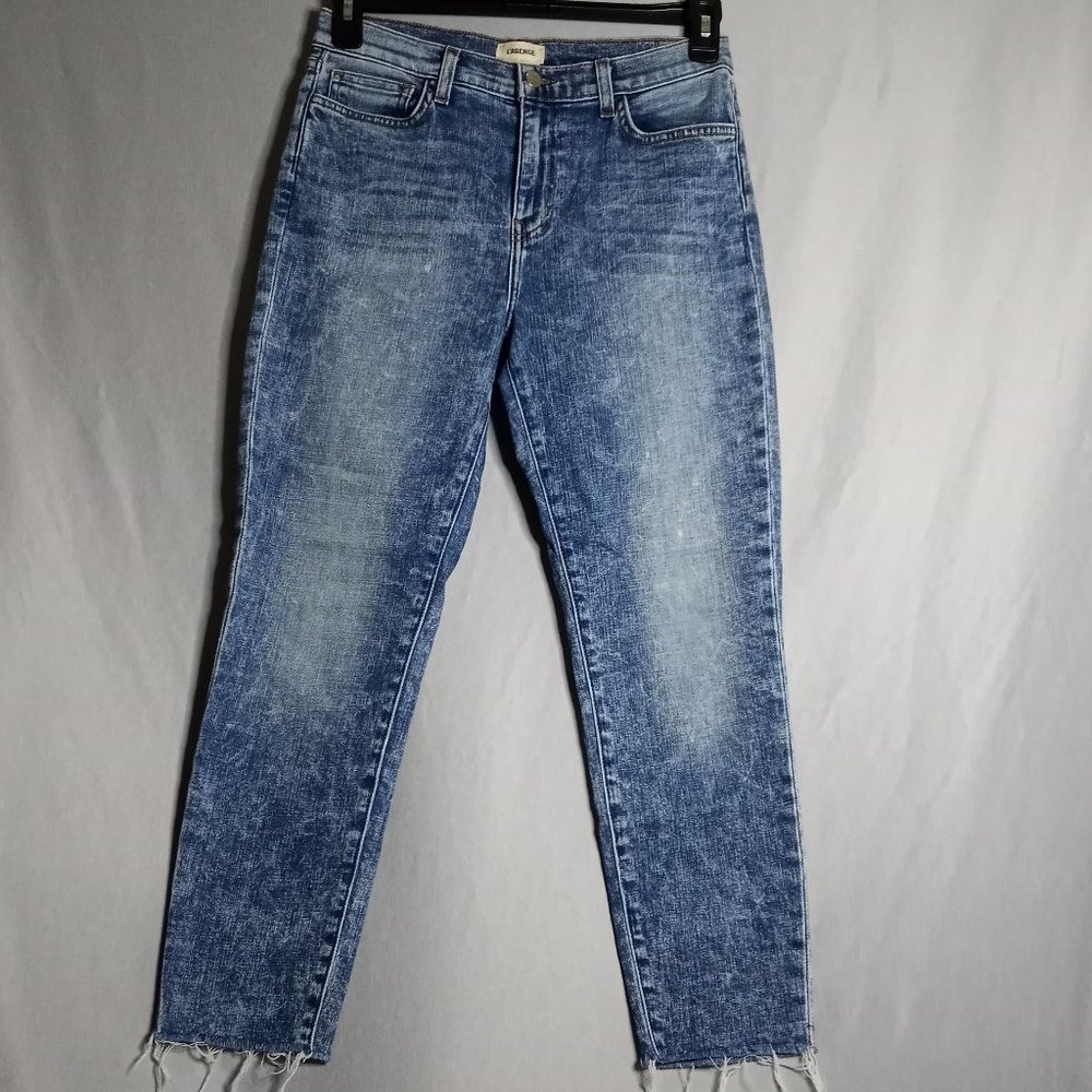 L'AGENCE Women's Cropped Mid-Rise Prism Blue Raw Hem Medium Wash Jeans Size 29